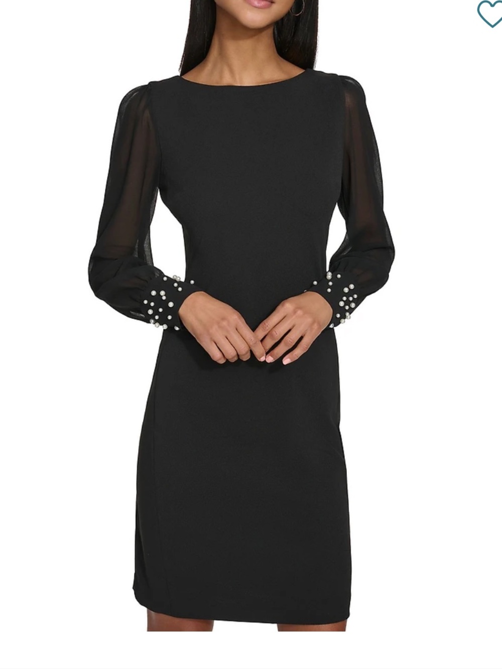 NWT Karl Lagerfeld Paris Black Scuba Crepe Long Sleeve Sheath Mini Dress Size 2
